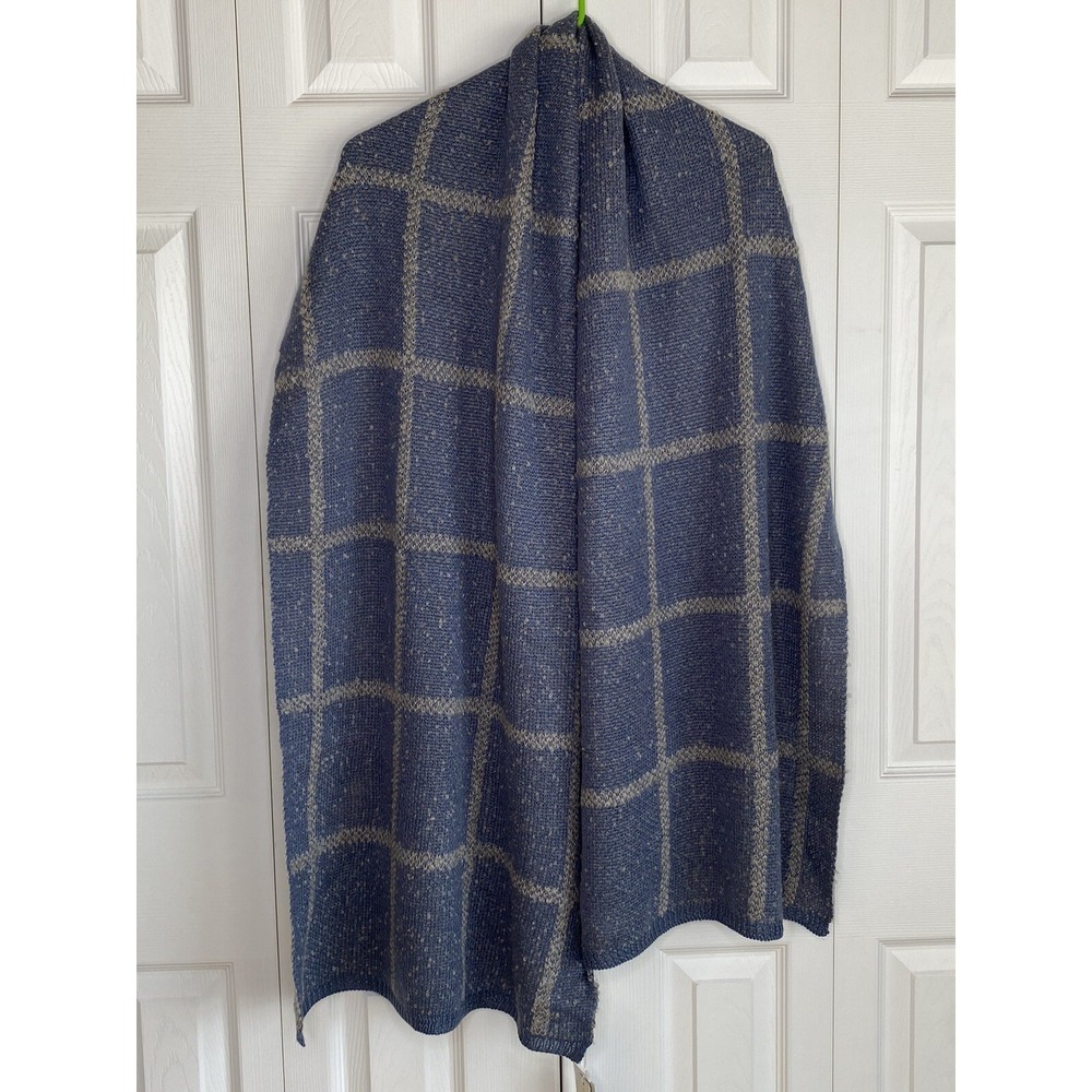 Simply Noelle Blue Jean Scarf Check Pattern Windowpane Wide Wool Blend NWT
